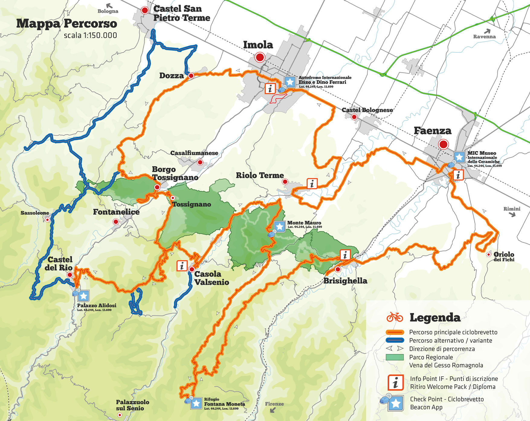 Mappa brevetto cicloturismo Romagna 4 Bike Mountain Bike Trail